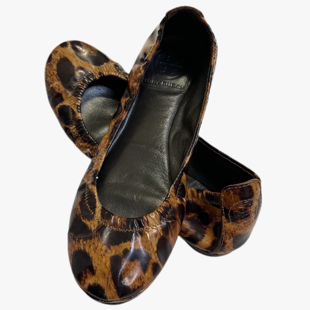 Tory Burch Leopard Print Patent Leather Flats Womens Size 6